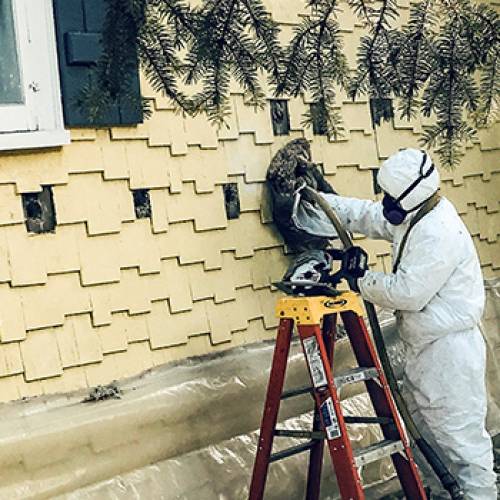 Exterior weatherization on a North Dakota home