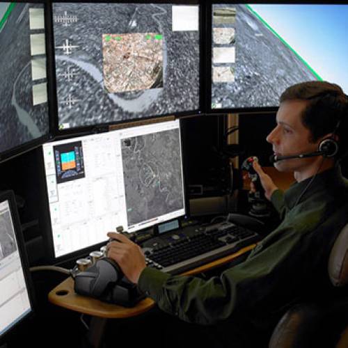 UND student watches remote UAS screens