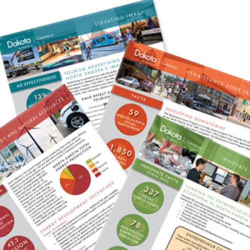 Multiple fact sheets, showing data, stacked 