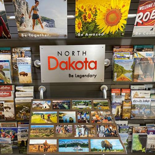 Brochures on display in one of North Dakota's rest areas