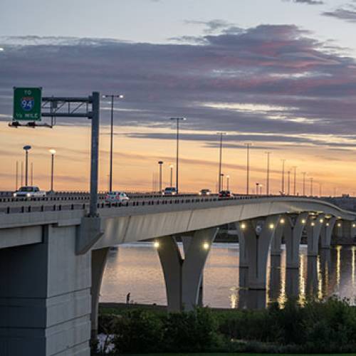 Memorial Bridge between Bismarck and Mandan. Courtesy Department of Transportation.