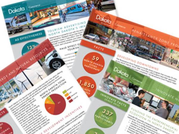 Multiple fact sheets, showing data, stacked 