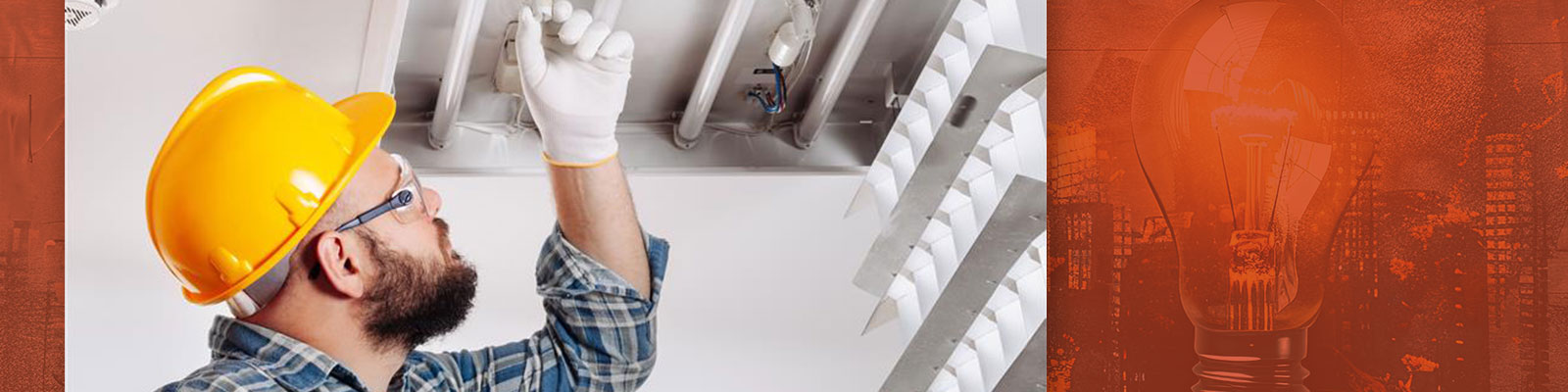 Man replacing commercial lightbulbs