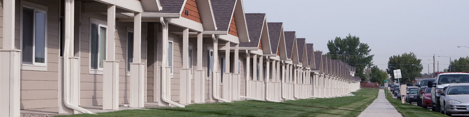 Row of similar houses in a new neighborhood