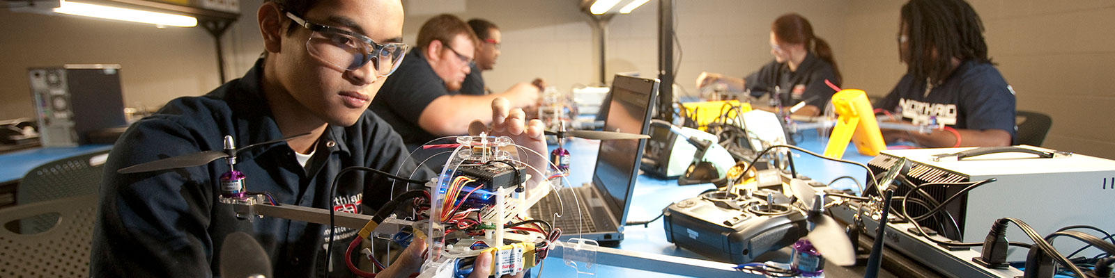 Students working on small unmanned aircrafts