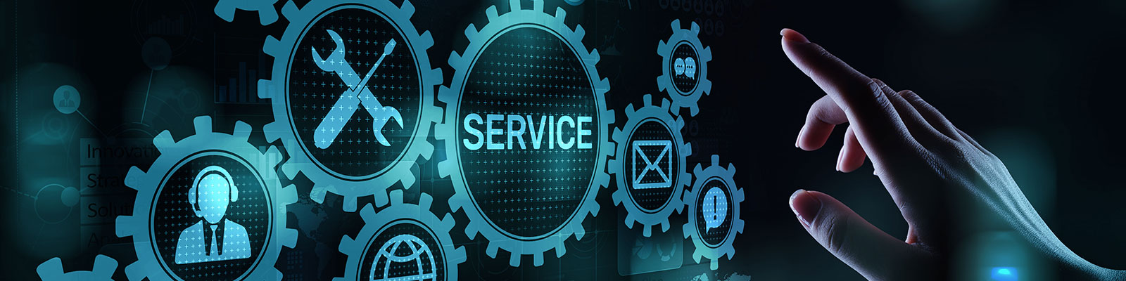 Hand reaching to select services from different gears