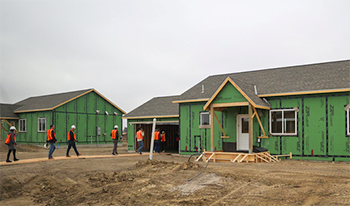 Workers buiding homes