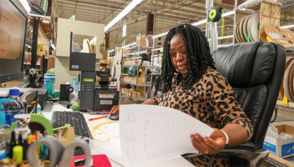 Women working at her desk