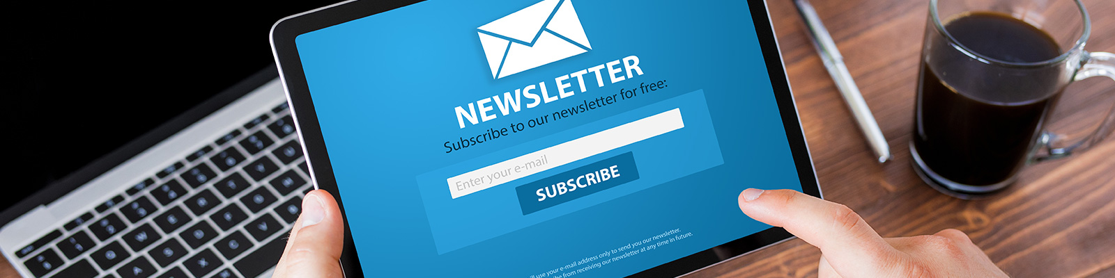 Newsletter subscribe button shown on tablet screen