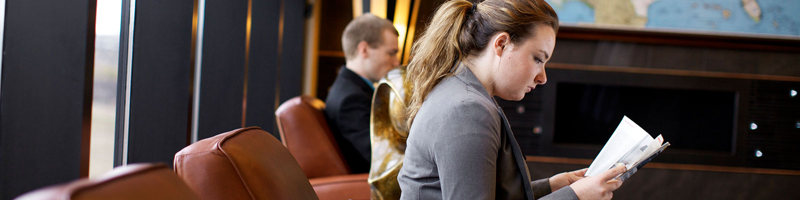 Interview candidate waits in a lobby