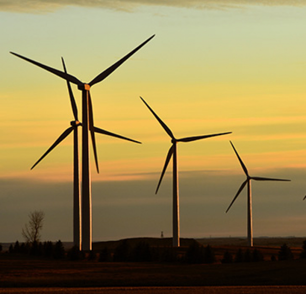 North Dakota wind farm at sunset