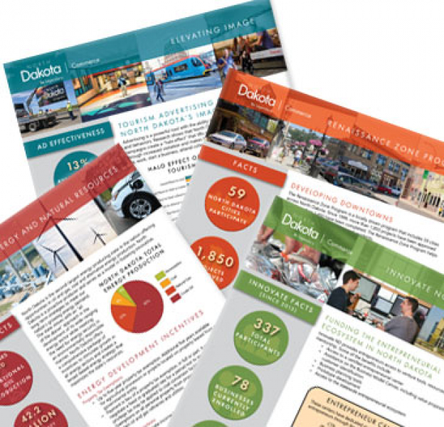 Multiple fact sheets, showing data, stacked 