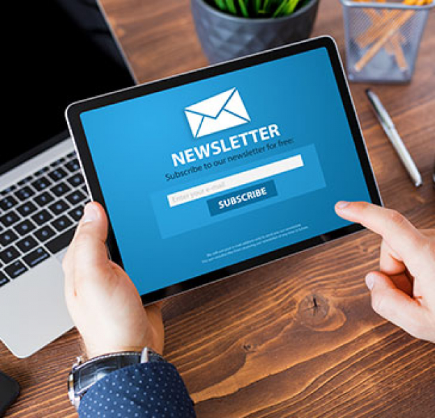 Person looking at an online newsletter on a tablet