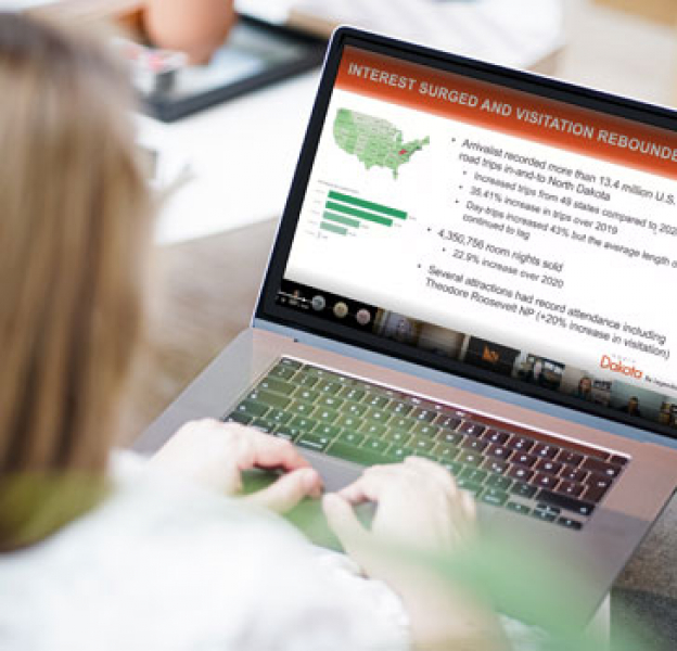 Woman viewing Travel Industry Chat presentation